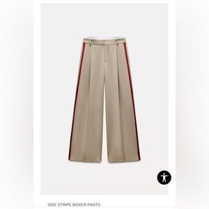 Zara Tan Wide-Leg Trousers with Red Accents. Side stripe boxer pants